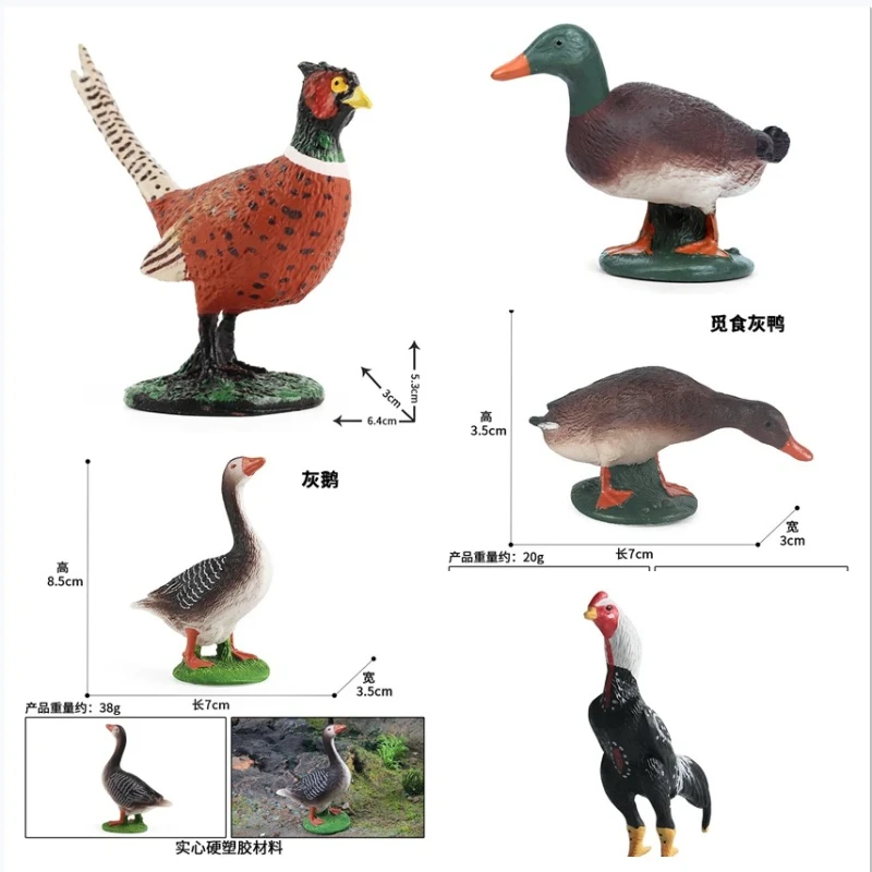 Домашняя красочная парча, курица, утка, сельскохозяйственные животные для детей, украшение, фазан, животное Монтессори, образование, пластиковые игрушки, модель