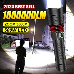 High Power Led Flashlight 1000000LM Ultra Powerful Torch Zoom 4000M Long Range Tactical Lantern 18650 Rechargeable Flashlight