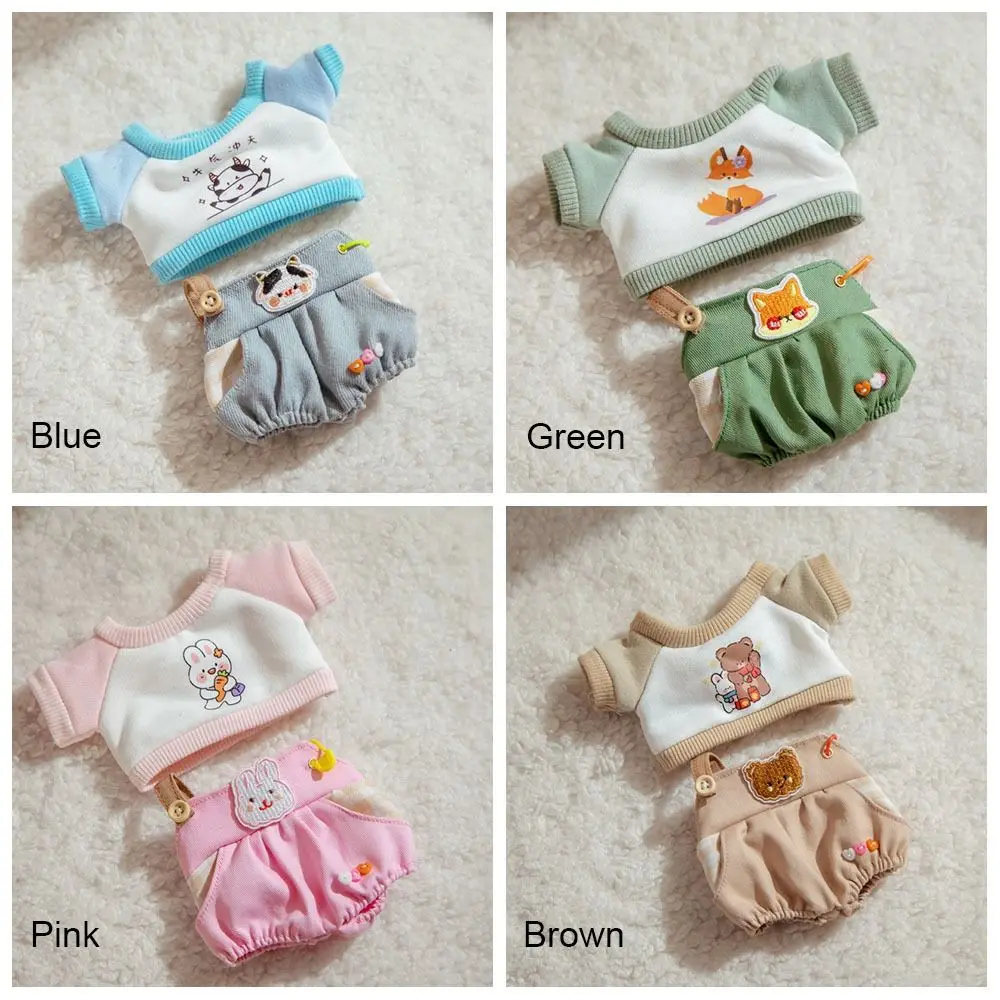 Doll Clothes T-shirt Trousers Suit Cartoon Animal Pattern Suspender Pants Changing Dress Game Cotton 20cm Toy Accessories