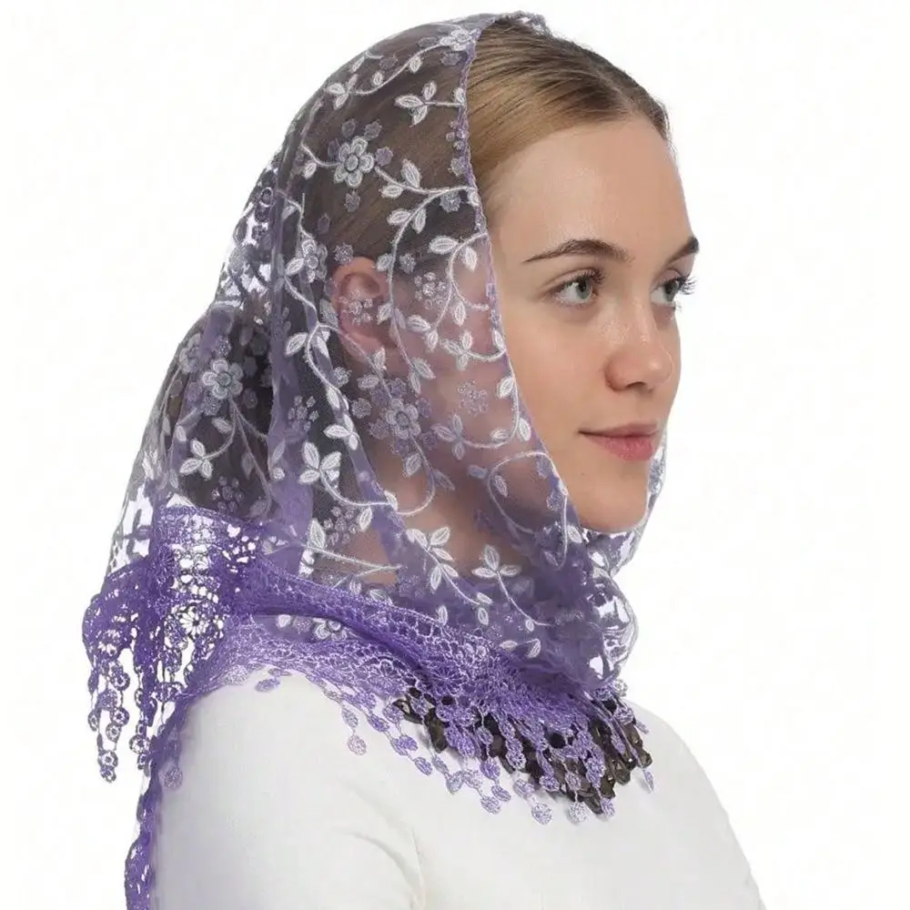 Floral Printed Lace Triangle Scarf Transparent Embroidered Veil Headband Ethnic Style Clothes Decoration Lace Shawl Travel