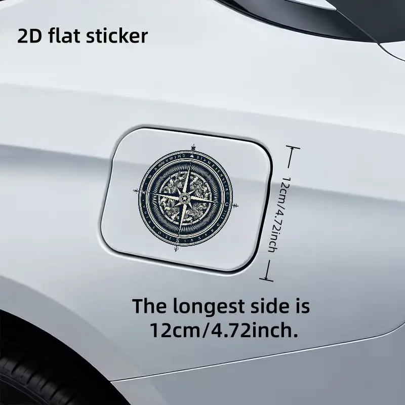 1Pc 2D Flat Car Sticker, Vintage Nautical Compass Rose Design, Deep Navy Blue with Cream Navigation Chart Style Decal for Fuel