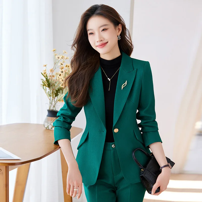 

Green Suit Women's Professional Work Clothes Autumn and Winter New High-Grade Temperament Slim-Fitting Suit Small Business Suit