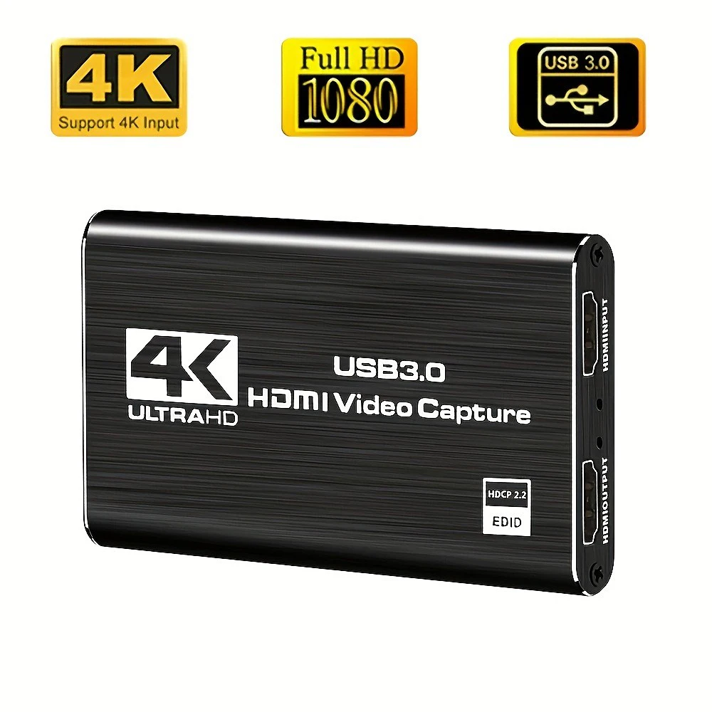 4K HDMI to USB 3.0 Video Capture Card Supports 4K Video Capture 1080P 30fps Recording for OBS Capture Game Live Stream Grabber