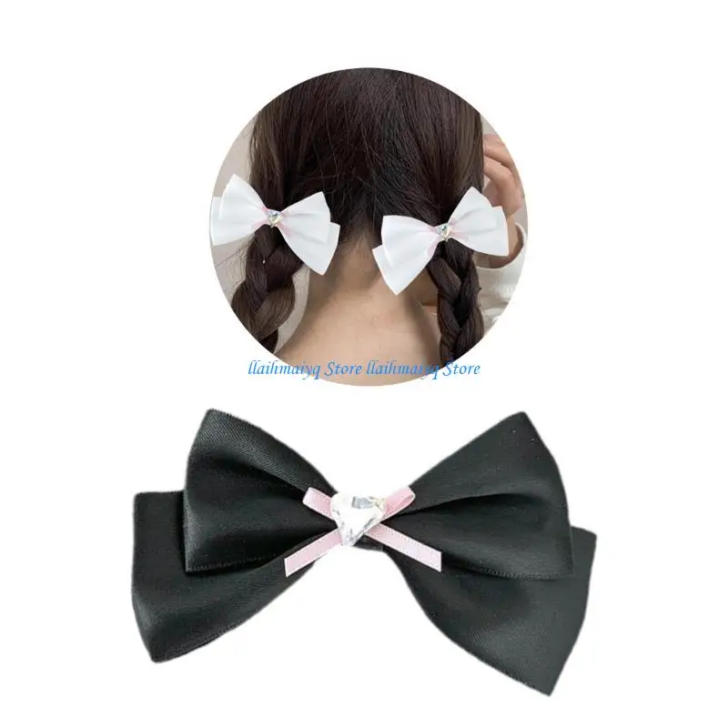 

573B Elegant Bow 2000s Black Balletcore Hair Clip Elaborate Flat Clip Balletcore