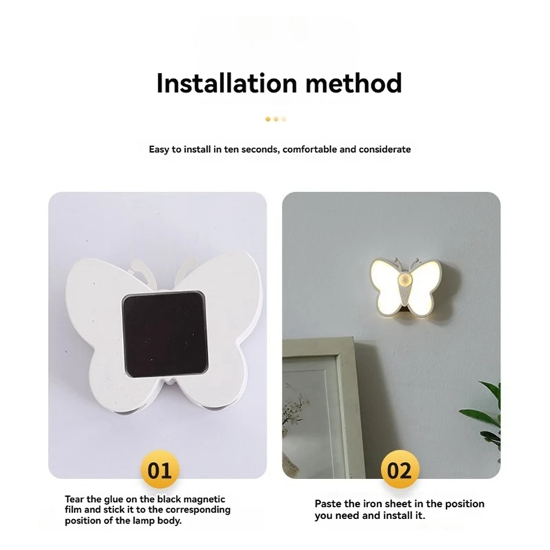 Butterfly Motion Sensor Night Light LED Under Cabinet Light Rechargeable Night Lamp Wardrobe Stair Bedroom Kitchen Light