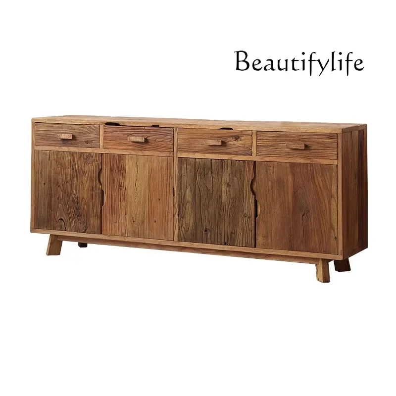 S Solid Wood Retro Locker Against The Wall, Medieval Dining Side Cabinet, Retro And Old Wabi-**** Three-door Cabinet