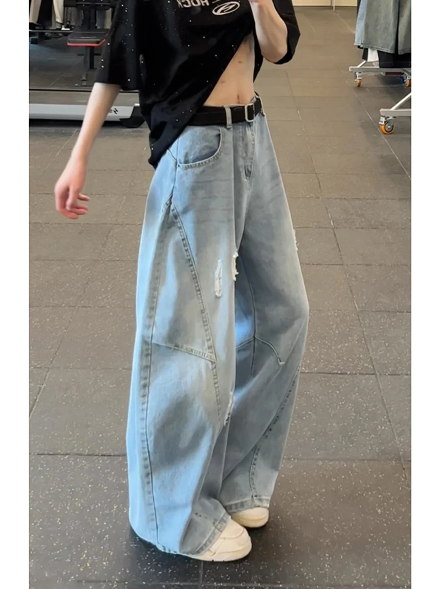 

American High Street Men's Jeans Summer Waed Outdated Faion Loose Straight Leg Wide Leg Pants Knife Hole Details
