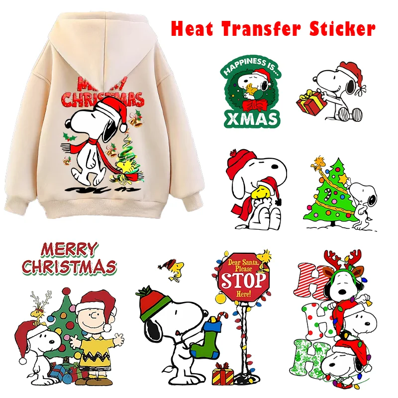 Snoopy Christmas Thermal Transfer Sticker Peanuts Anime Iron on Thermoadhesive Patches Clothes Kawaii Kid T-shirt Applique Decor