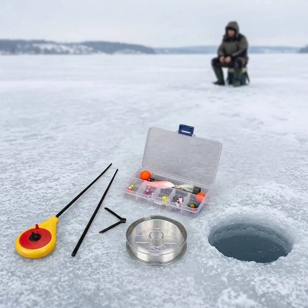 Ice Fishing Rod For Combo Kit Flat Spring Tip Indicator Ice Fishing Jigs Winter Fishing Rod And Hook Combination Fishing Tackles