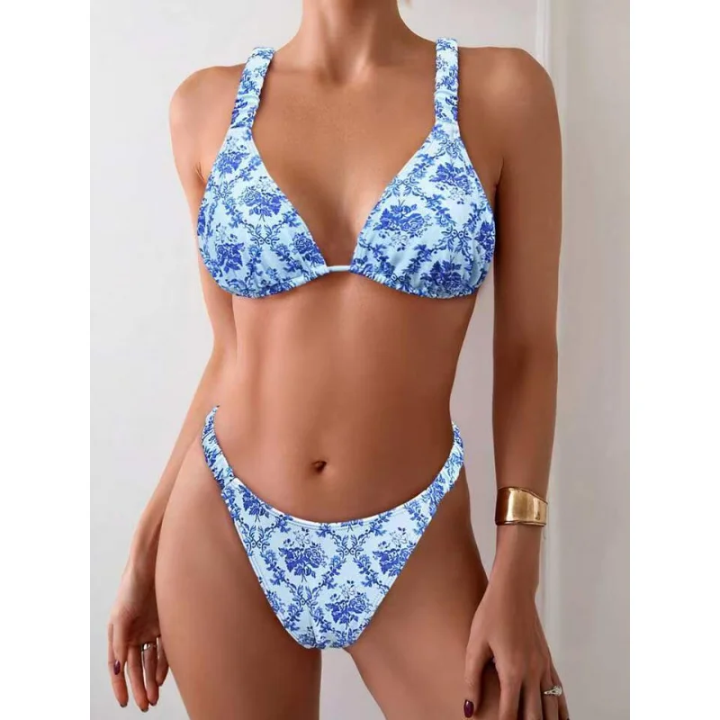 

Langxin2025New Women's Two-Piece Swimsuit Printed Sexy Tie Bikini Swimwearbikini