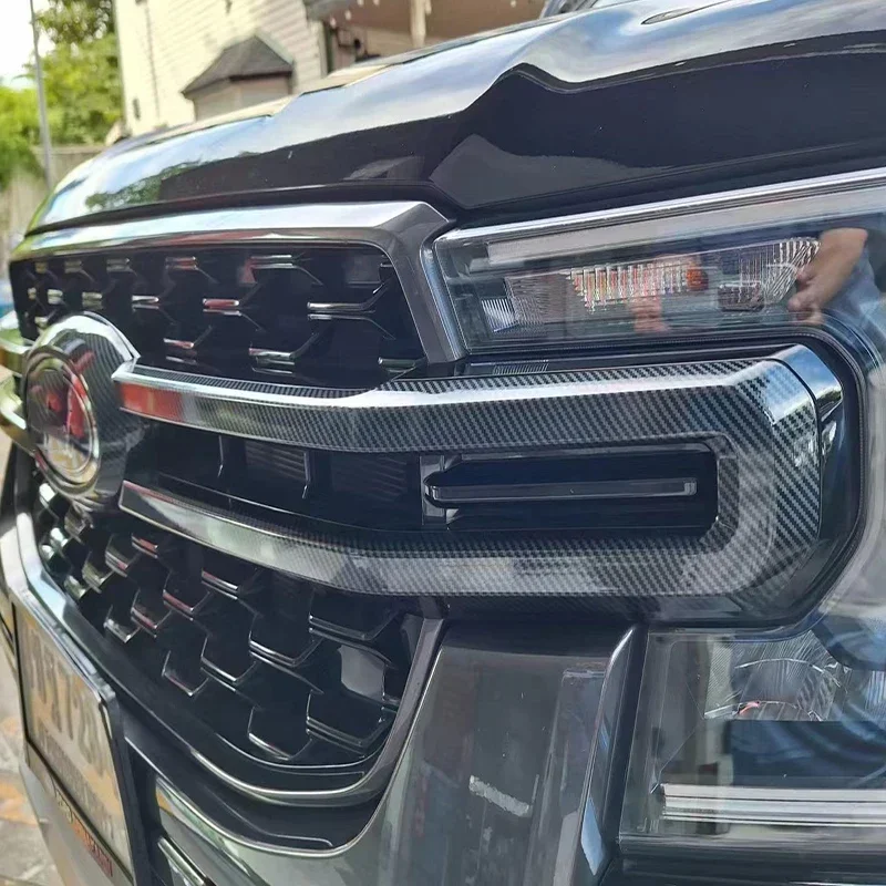 

For Ford Ranger 2023 2024 2025 ABS Piano Black Car Front Grill Molding Cover Trim Grille Molding Garnish Strip Exterior Styling