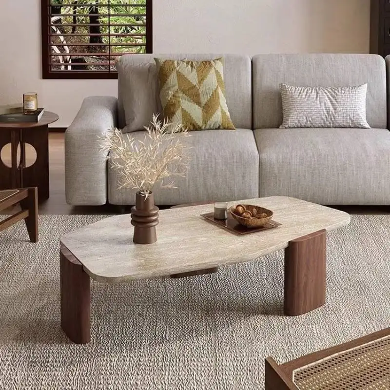طاولة القهوة الخشبية الصلبة خمر غير النظامية البيج الحد الأدنى مركز طاولة القهوة الحديثة الفاخرة Meuble صالون أثاث غرفة المعيشة