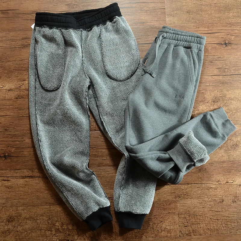 Thiened Fce Anti-Cold Embroidered Men's Trousers Youth Faion Straight Leg Long Pants Winter Warmth Pants