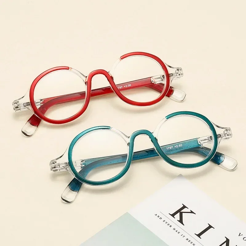 Prescription Spring Leg Reading Glasses Round Frame Hyperopia Anti-Blue Light Glasses Ultra Light Presbyopic Eyeglass 0 To +4.0