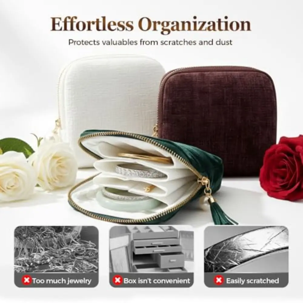 Large Capacity Jewelry Storage Bag Dust-proof Multi-functional Protective Pouch Zipper Multiple Compartments Jewelry Bag