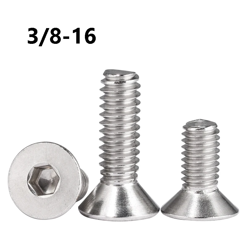 1~10Pcs 304 Stainless Steel 3I8-16 Hexagon Socket Flat Countersunk Head Screw Furniture Flat Head Allen Bolts