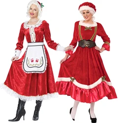 2024 Holiday Mrs Claus Lace Velvet Pinafore Dress Adult Christmas Costume Women's Ms. Santa Claus Adult Costume