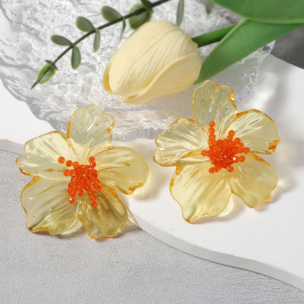 ZAA Personalized Handmade Six Color Acrylic Transparent Flower Earrings