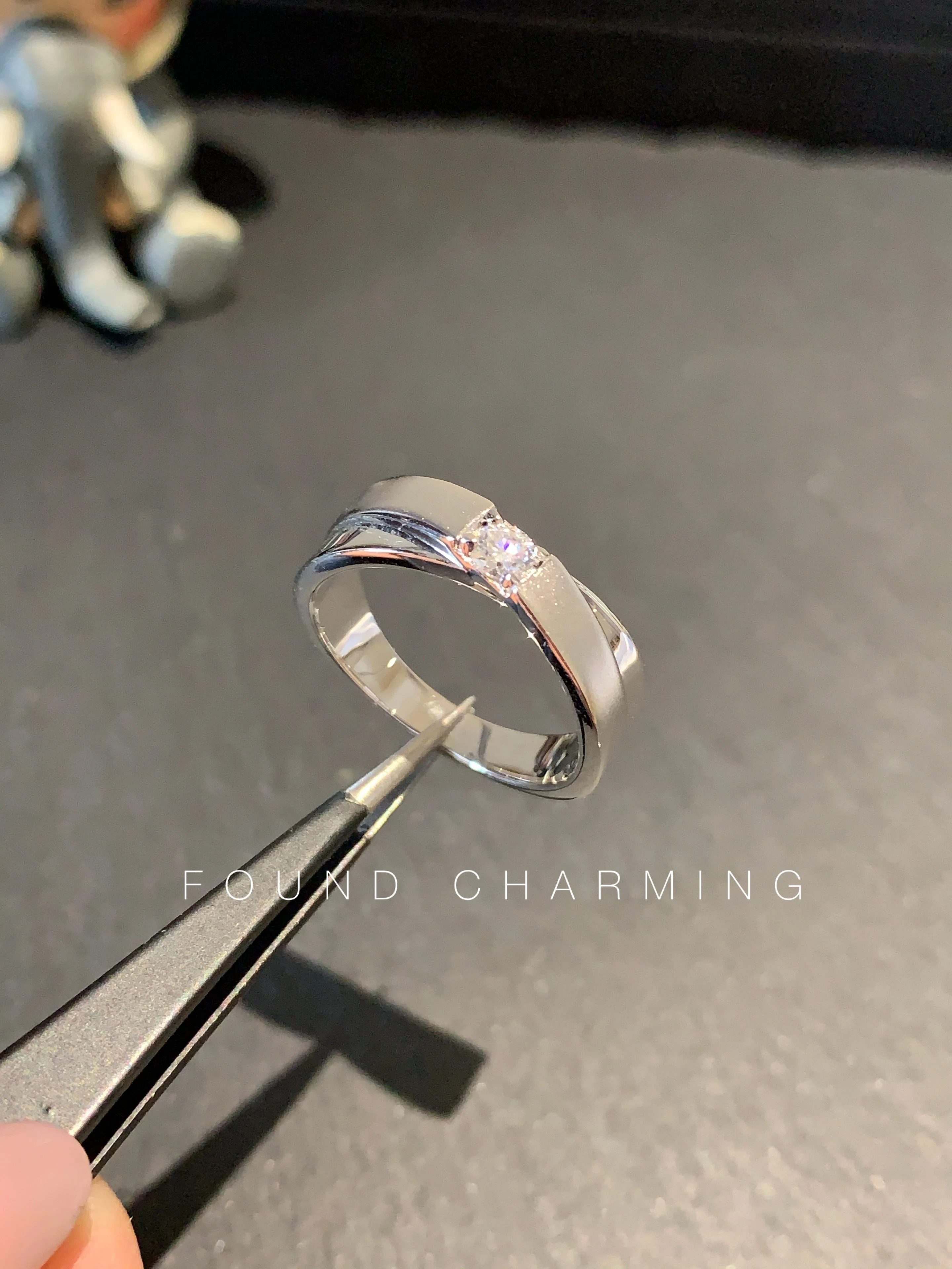 Moissanite Diamante Fosco Textura Cruz Anel De Noivado, Anéis Casal com S925 Prata, Jóias De Casamento para Homens e Mulheres