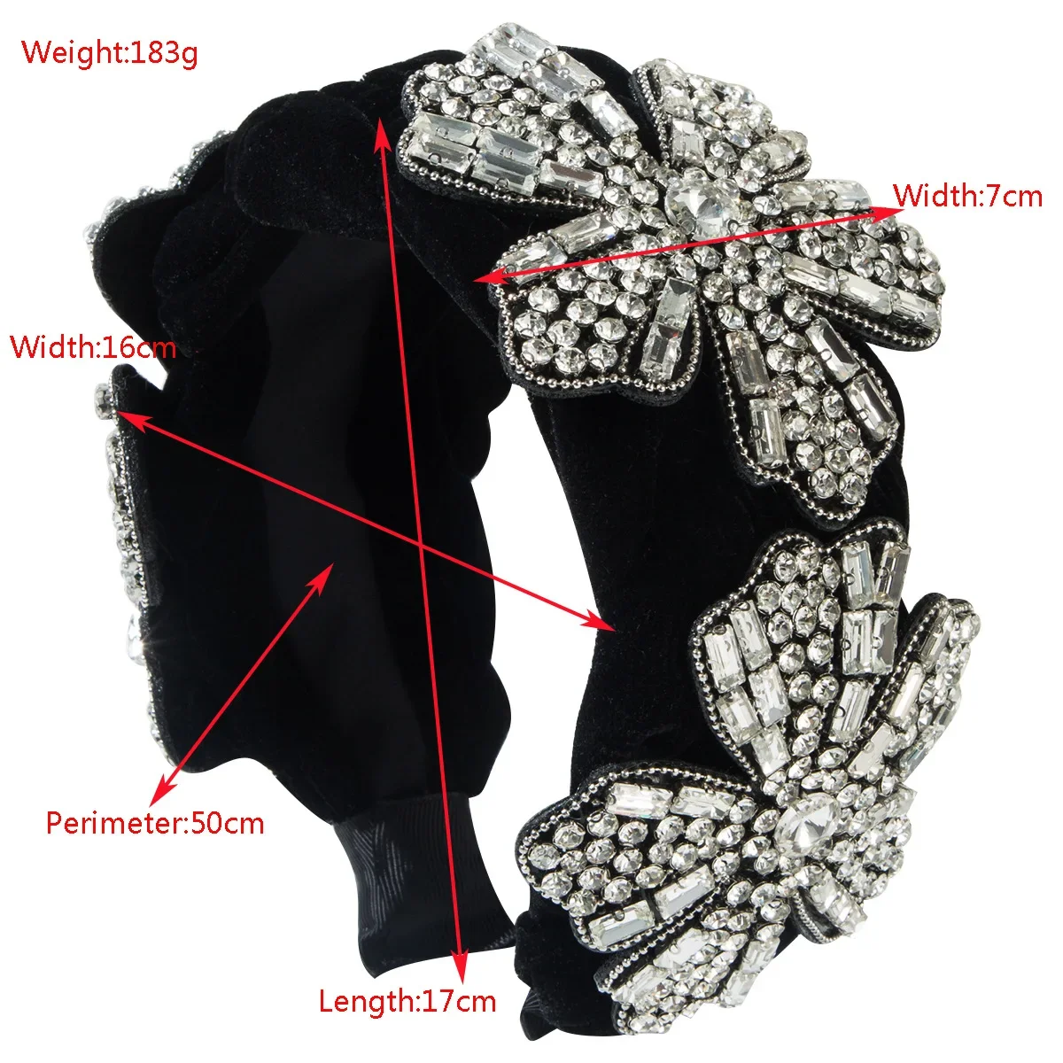 Flannel Woven Three Flowers Inlaid with Rhinestones Super Flash Headband Banquet Elegance Enlarged Widened Hair Accessories