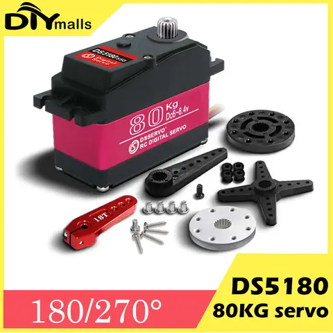 DS5180 80KG ดิจิตอลกันน้ําเซอร์โวมอเตอร์ 180 270 องศาหุ่นยนต์โลหะเกียร์แรงบิดสูงพร้อมแขนสําหรับ HPI Baja 5B SS RC รถ
