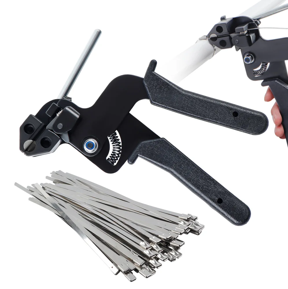 Hochleistungs-Kabelbinderpistole aus Edelstahl 304 mit 100 Stück Metall-Kabelbindern, UV-beständiges Werkzeug für Zaunbinder, 4,6 mm Breite – Detail 5