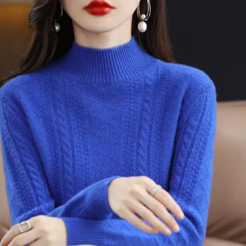 

Thickened Sweater Women's High-neck Solid Color Short Woolen Pullover Sweater Korean 2024 Autumn and Winter Knitwear LJ419