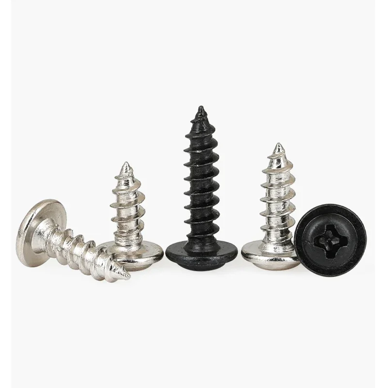 Nickel /Black Zinc Plated Cross With Collar Padded Washer Small Bolt M1.2-M5 Round Pan Head Phillips Self Tapping Screw With Pad