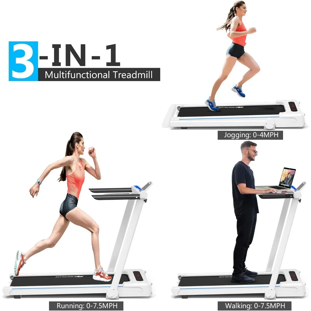 3-in-1 Treadmill with Large Desk, 2.25HP Folding Electric Treadmills, LED Display, Blue Tooth Speakers, Walking Jogging Machine