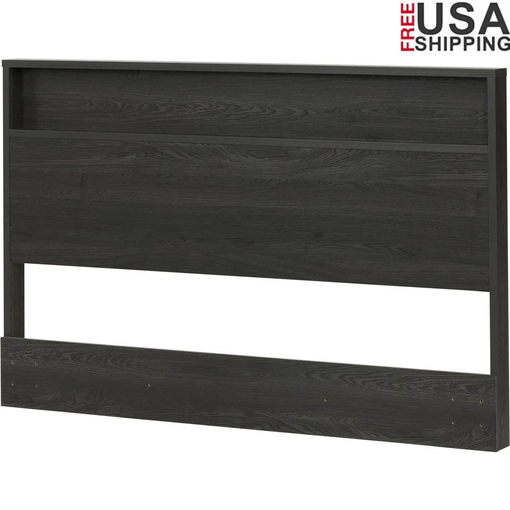

Gray Oak Full Queen Headboard with Storage Shelf Easy Assembly Versatile Design Fits Any Bed Frame Customizable Bedroom Decor