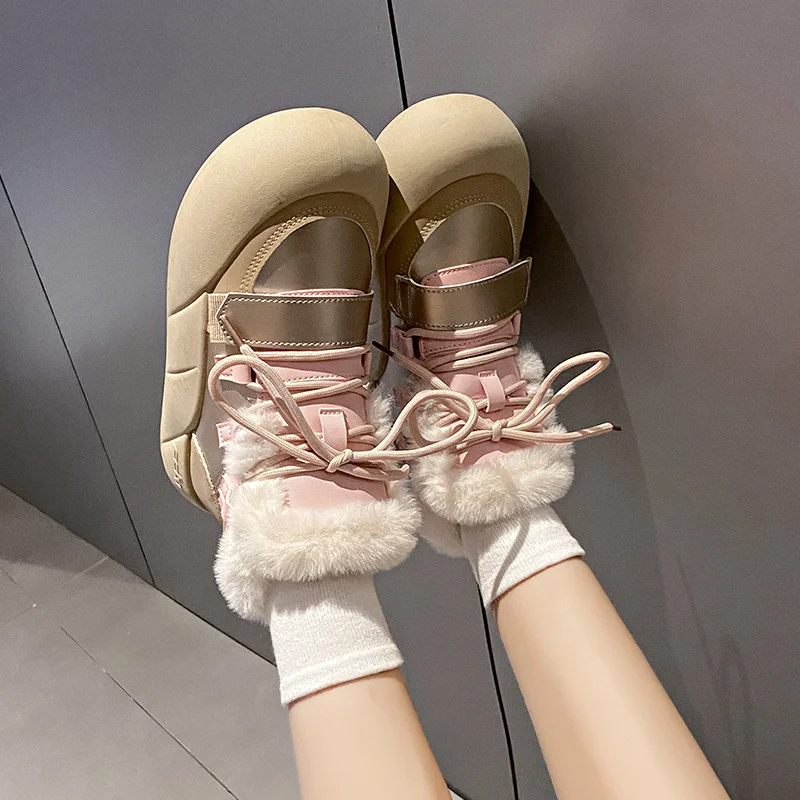 Winter Cute and Fashionable Velvet Warm and Comfortable Round-toe Thick-soled Botas Model Design Casual Women's High-top Boots image 5