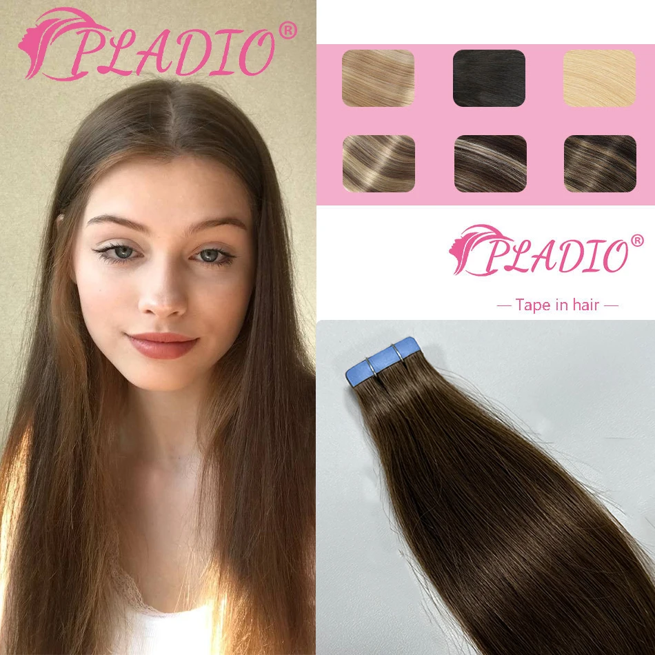 PlADIO Tape In Hair Extension Human Hair 12