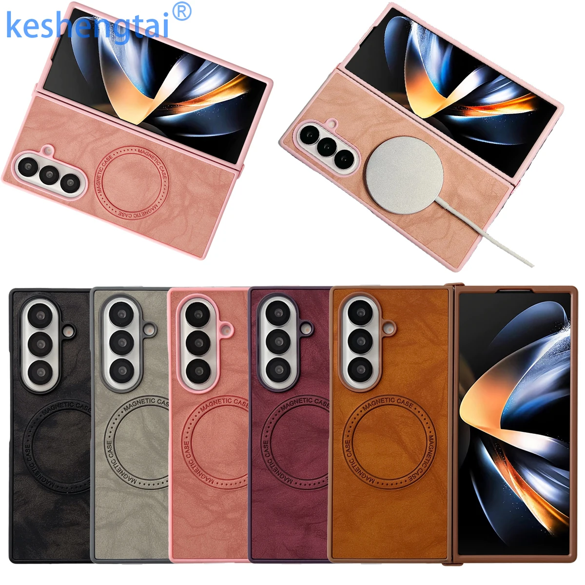 Étui de téléphone magnétique en cuir PU avec plaque arrière rigide pour Samsung Galaxy Z Fold série 7 6 5 4 3 5G, housse de protection