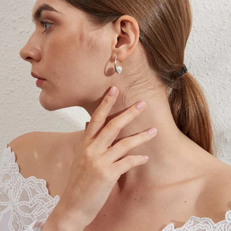 Huitan Modern Elegant Drop Earrings with Imitation Pearl Simple Stylish Accessories for Women Charms Accessories for Engagement