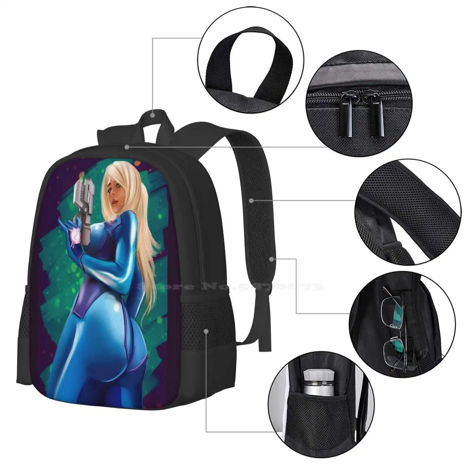 Killbiroarts-Samus Zero Mochila Suit para Estudante, Laptop Travel Bag, Mochila Escolar