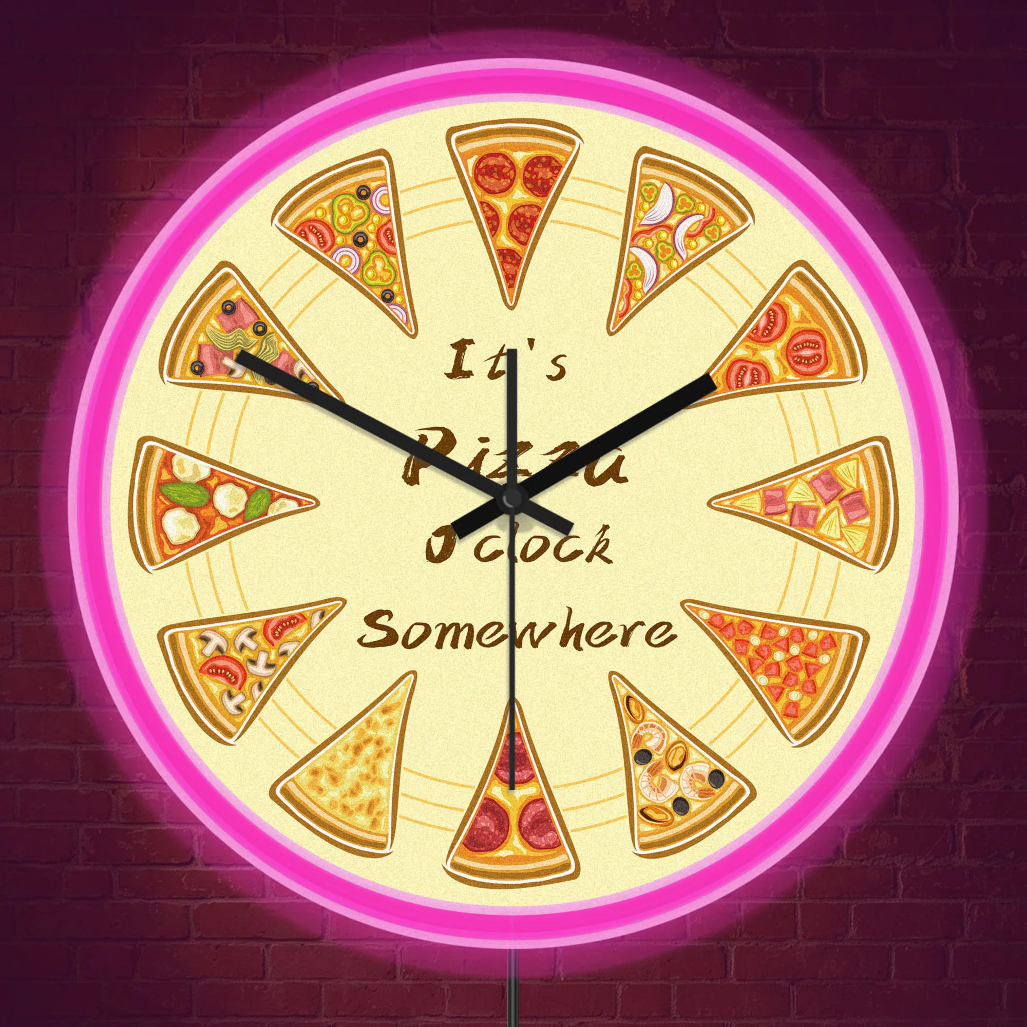 It's Pizza O'clock Somewhere LED Neon Wall Clock Italian Food Art Home Decor Cafe Resturant Pizzeria Sign Illuminated Wall Clock