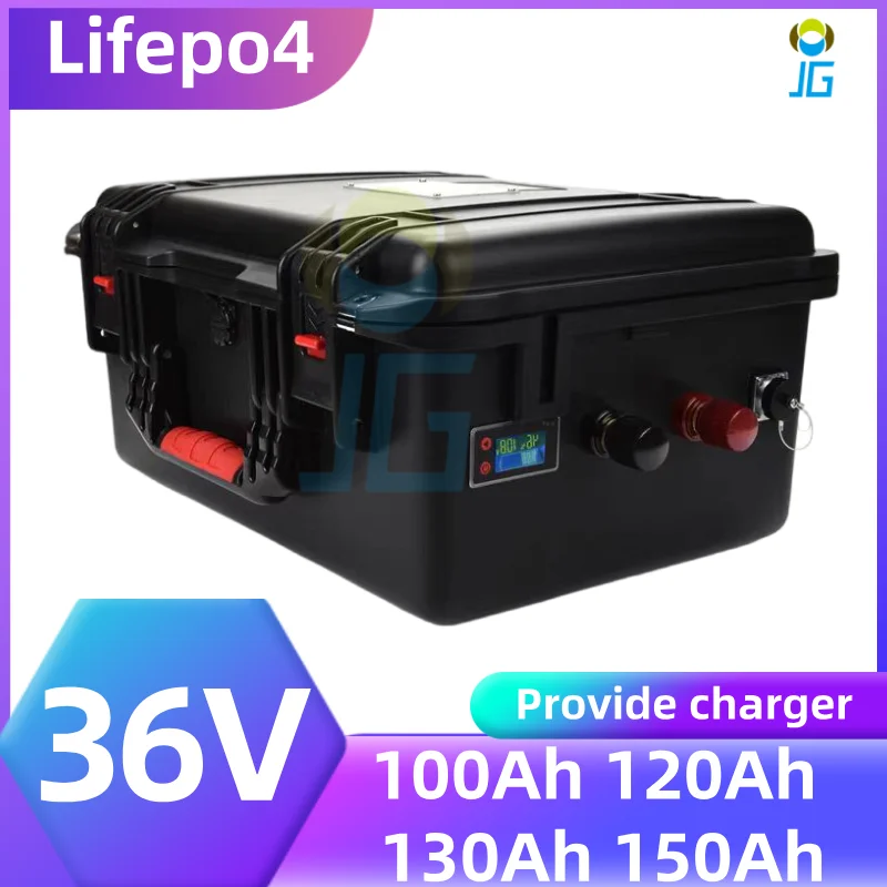 

JG-Водонепроницаемый литиевый аккумулятор 36 В 150 Ач 100 Ач 120 Ач LiFepo4 с BMS для рыбацких лодок, двигатель солнечной системы EV RV + зарядное устройство 10 А