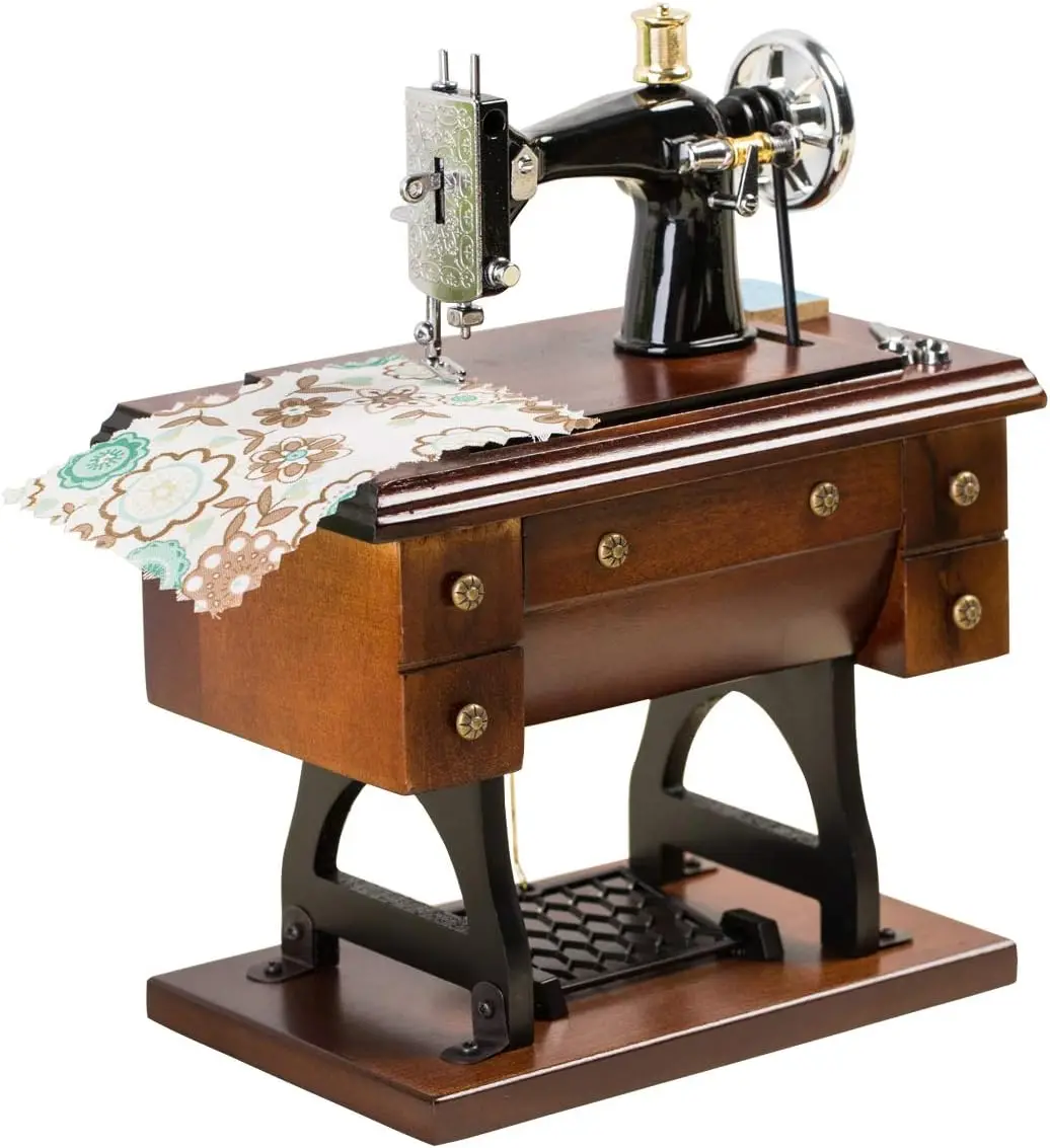 Wooden Vintage Sewing Machine Musical Box, Wind Up Music Box with Fur Elise Melody, Birthday Gift for Mom Wife Grandma