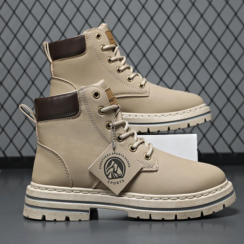 New Autumn Mens Shoes High Top Man Boots Fashion Motorcycle Leather Shoes Outdoor Leisure Comfortable Ankle Boots Men large-size