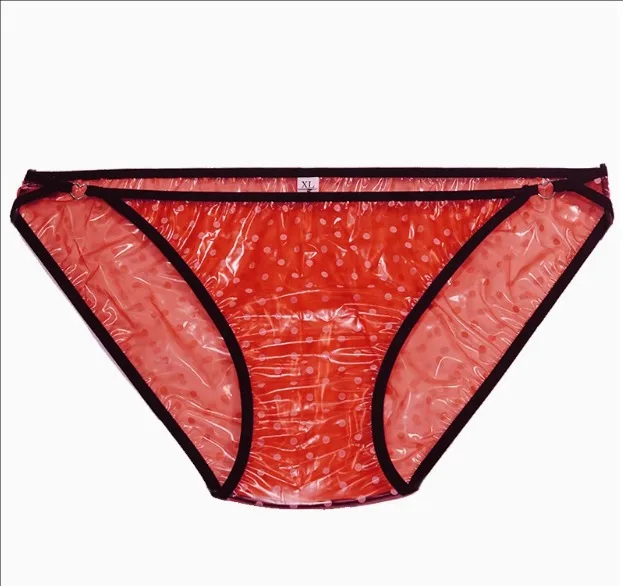 

Women Sexy Soft Silent Leak Proof PVC Panties See Through Polka Dot Men Plastic Briefs Erotic Couple Underpants Private Party