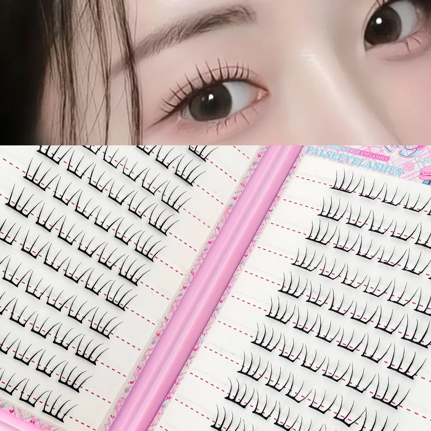 Ultra-Thin Sheet Glue-Free Lashes Cluster False Eyelashes Zero Touch Feeling Liquid Bond Segmented Lashes for Natural Look