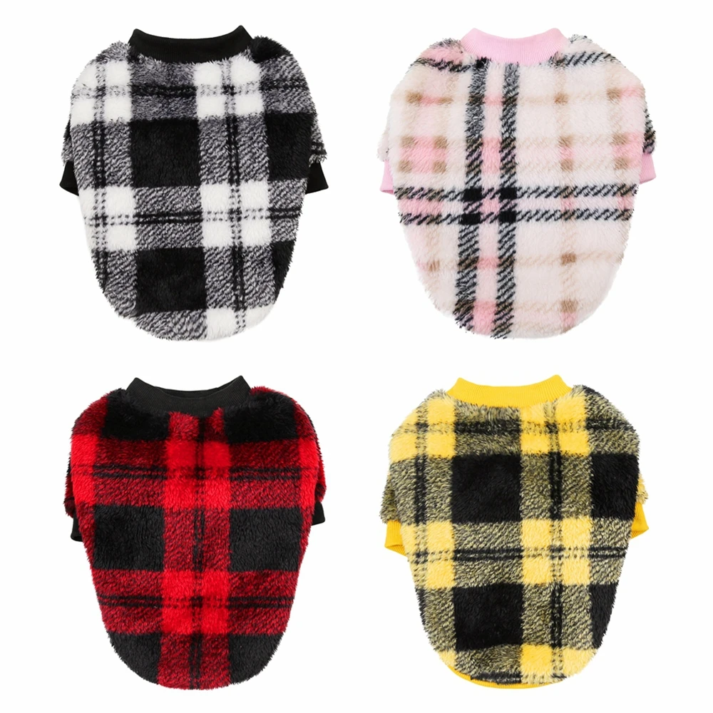 New Fabric Plaid Thermal Dog Hoodie Thickened Pet Clothing In Winter Outdoor Trend Puppy Shirt Multi-Size Plush Pug Clothes