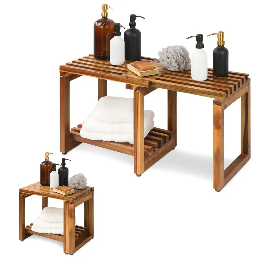 

Length 29 Inches Shower Stool Bench Chair Waterproof with Storage Shelf for Shaving Legs, Spa, Bath Seat in Bathroom, Inside Sho