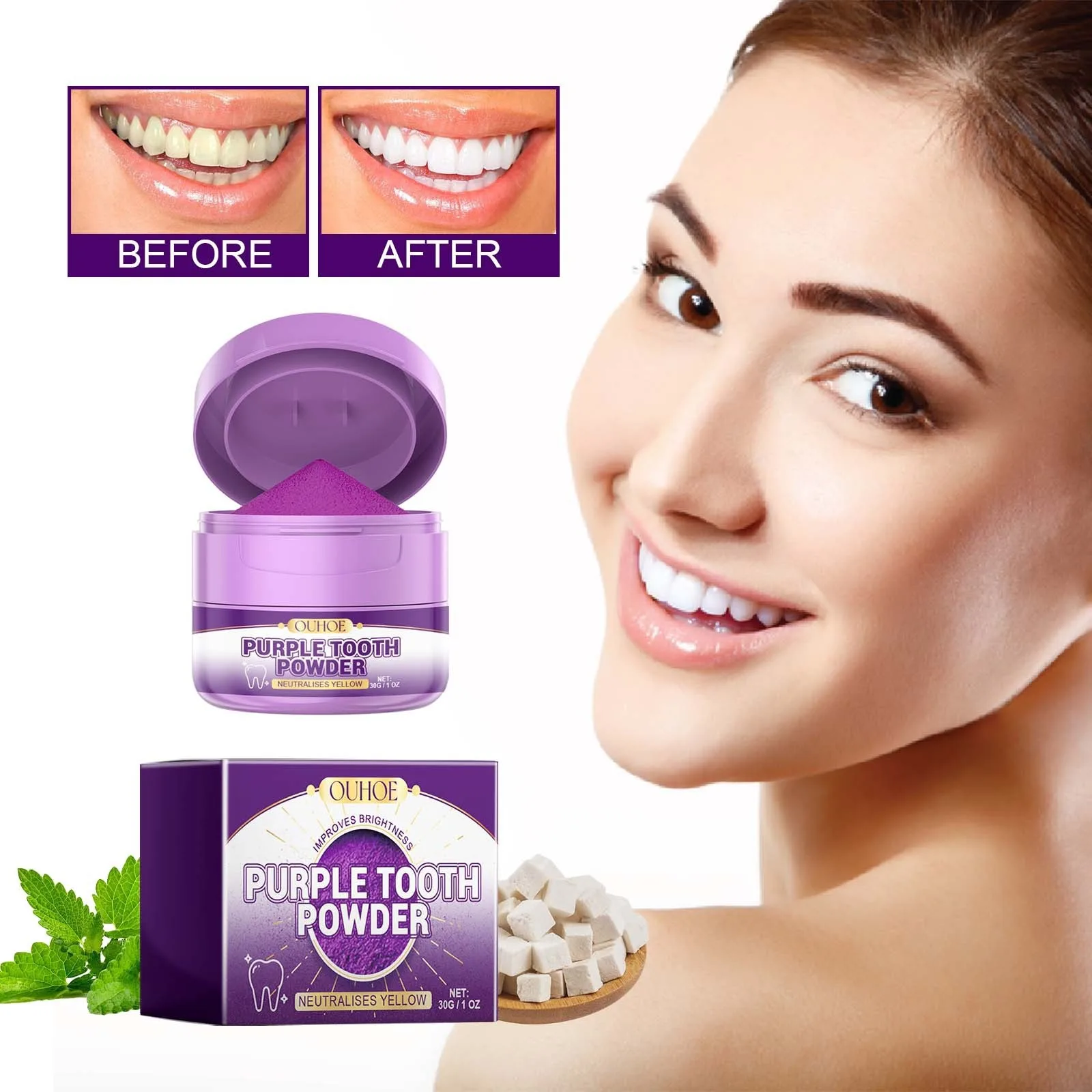 Whitening Tooth Powder Clean Stains Teeth Whitening Bleaching Powder Toothpaste Oral Cleaning Plaque Stains Oral Care