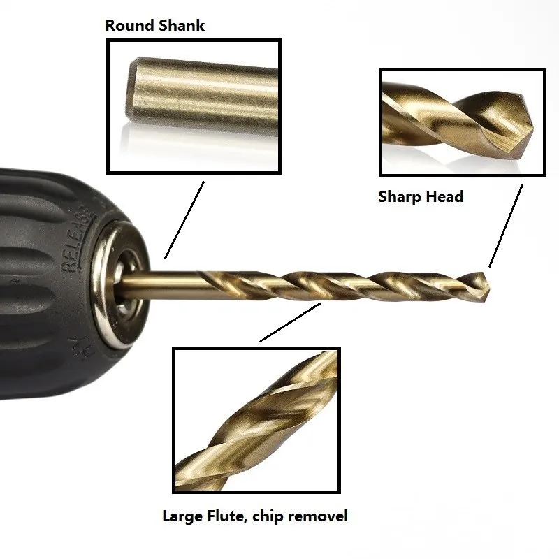 Punta da trapano 1.0-13mm HSS M2 punta da trapano elicoidale rivestita in cobalto taglierina per fori in legno/metallo punta da trapano per pistola con gambo tondo strumenti per la lavorazione del legno 1 pz