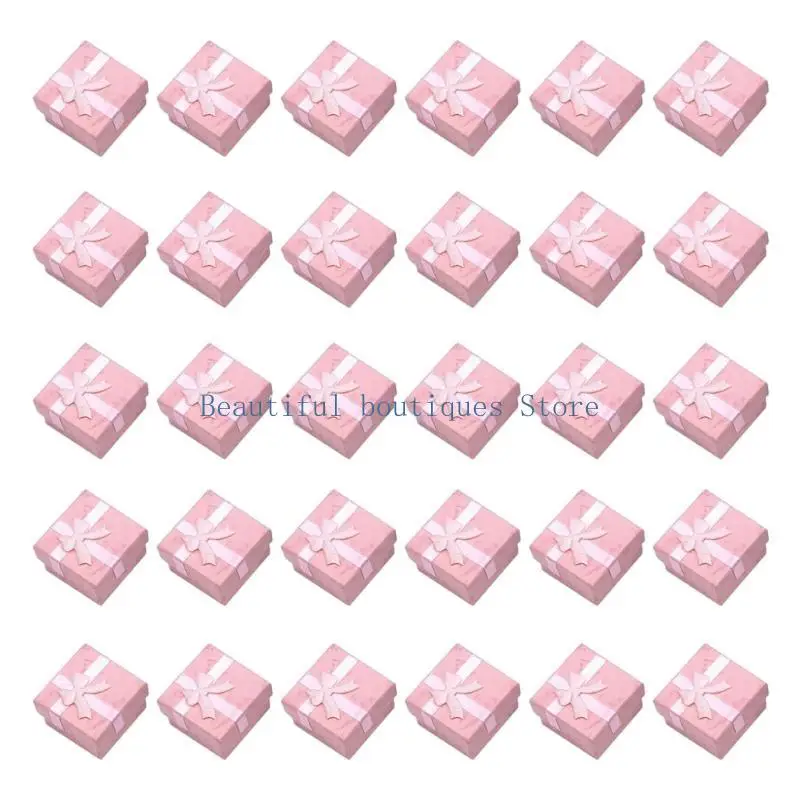 

U4LF 30 Pieces Small Jewelry Gift Cases Cardboard Box With Lid Bowknot Designs for Rings Necklaces Earrings Pendants