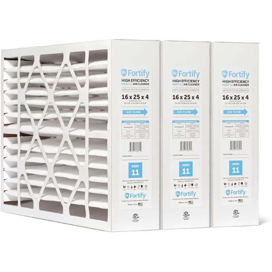 

16x25x4 MERV 11 Pleated HVAC AC Furnace Filters Replacement for Honeywell FC100A1029 Carrier 3-Pack Actual Size 15.88 x 24.75 x