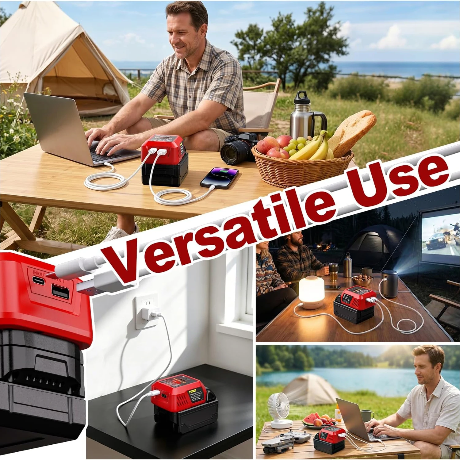 100W USB-C-Ladegerät kompatibel mit Milwaukee 18V-Akku, Netzadapter mit USB-A-Anschluss, Ladehub für Handys & Tablets – Detail 8