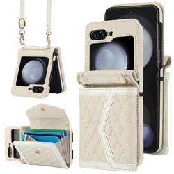 Crossbody Lanyard Leather Case for Samsung Galaxy Z Flip 7 FE 6 5 4 3 Flip6 Flip5 Wallet Card Slot Holder Shockproof Bags Cover
