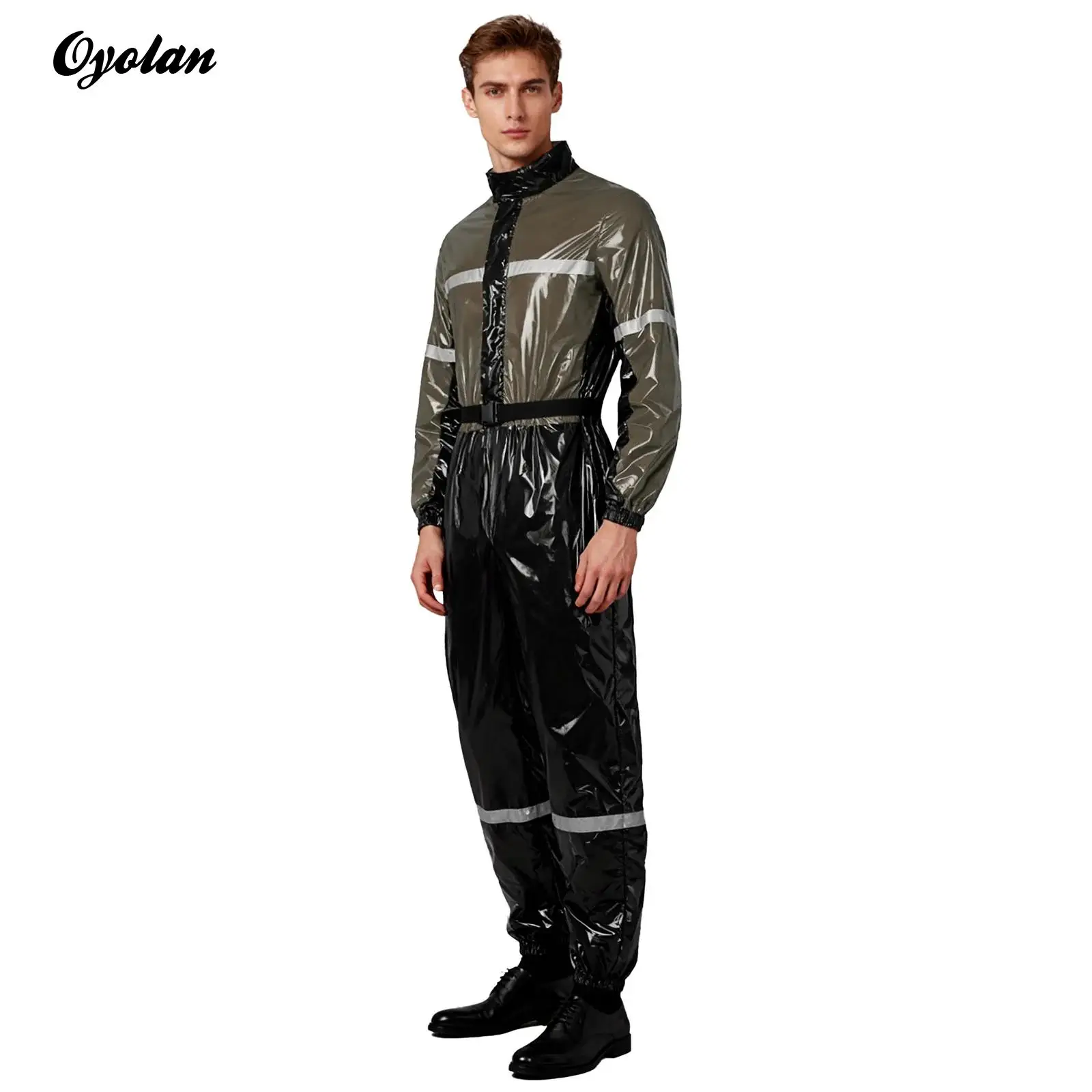 بدلة قفز عامة بحزام بسحاب أمامي للرجال، أزياء ورشة عمل شرائط عاكسة مقاومة للماء، ملابس عمل #1